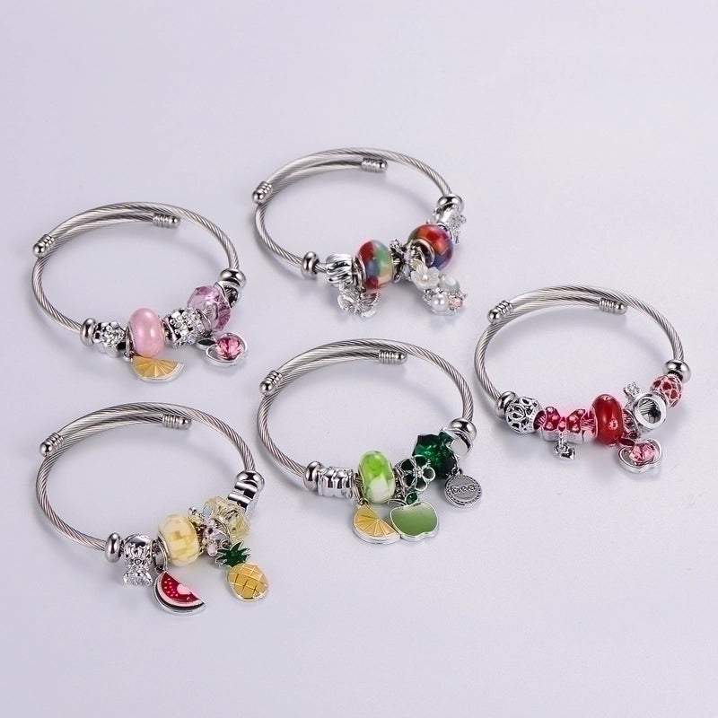 Sweet Classic Style Ice Cream Heart Shape Elephant Stainless Steel Alloy Beaded Epoxy Inlay Rhinestones Bracelets