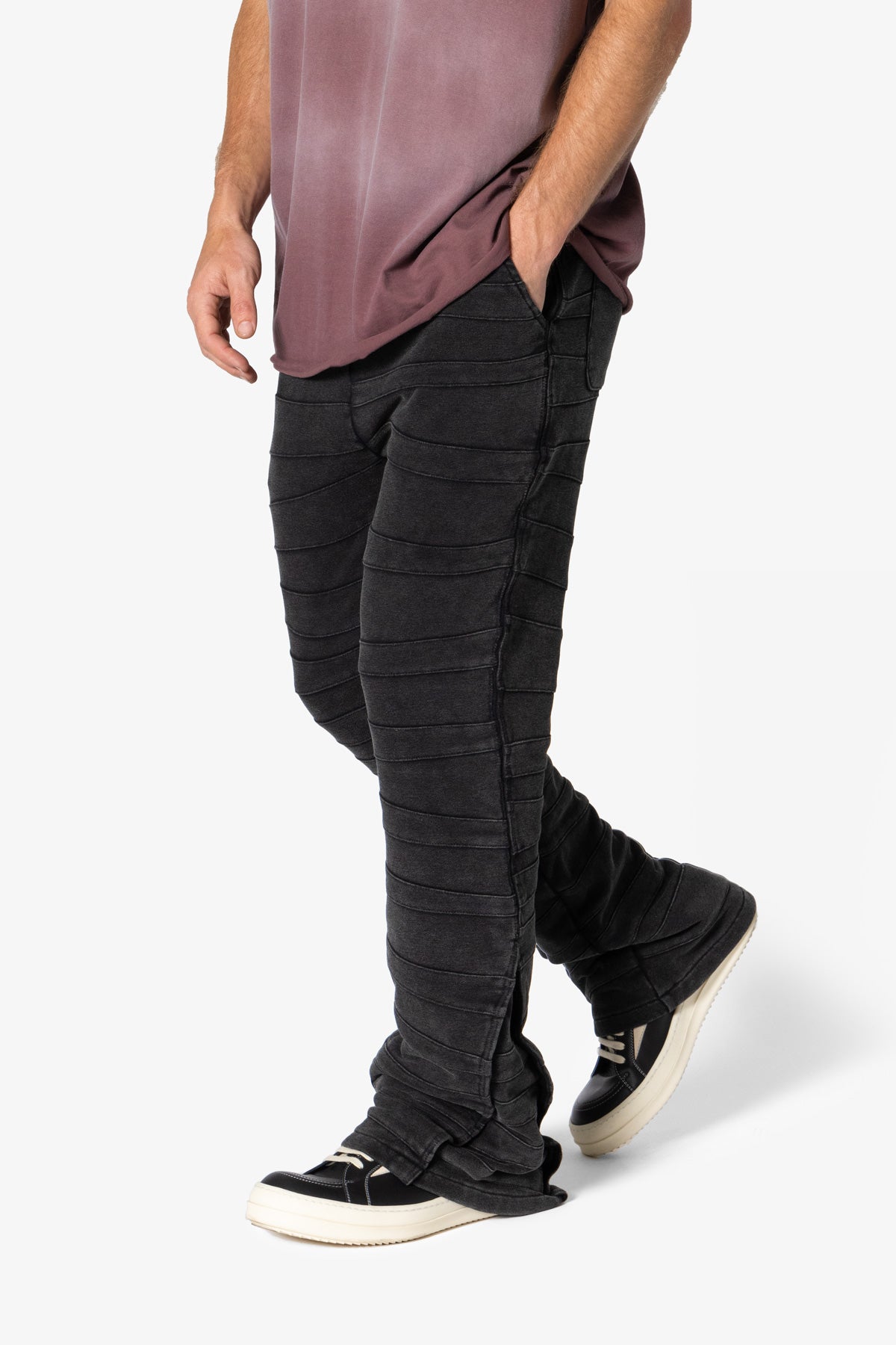 Crease Panel Sweatpants - Washed Black