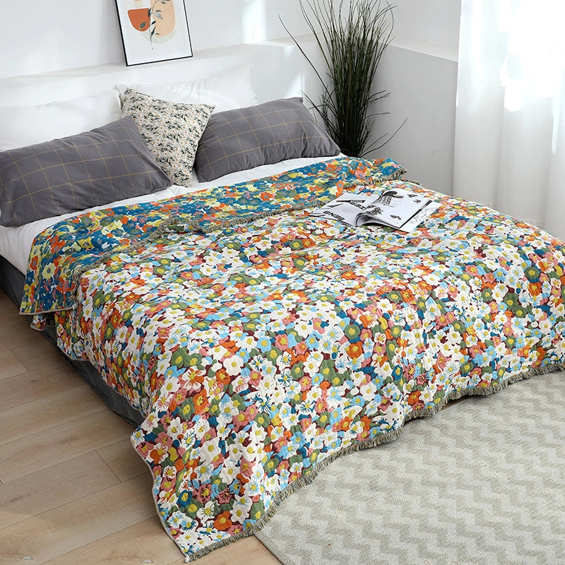 New Gauze Towel Quilt Adult Summer Cool Quilt Single Double Breathable Cotton Yarn Towel Blanket Lunch Break Cover Blanket Bedroom Bed Sheet