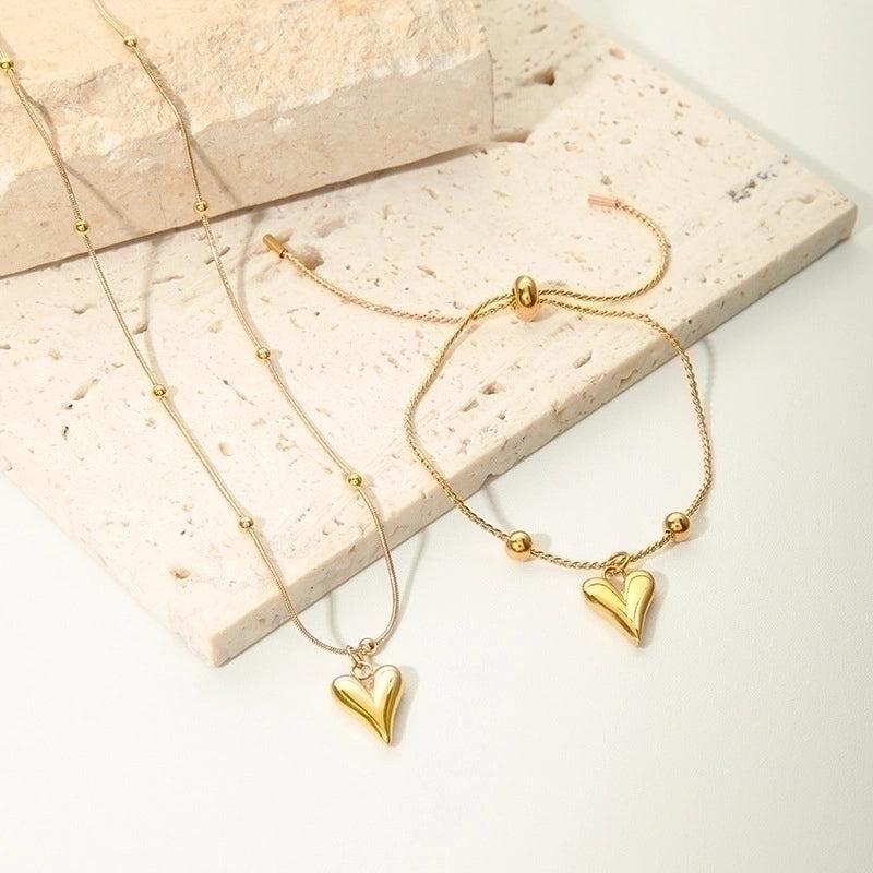 201 Stainless Steel 18K Gold Plated Minimalist Plating Heart Shape Bracelets Necklace