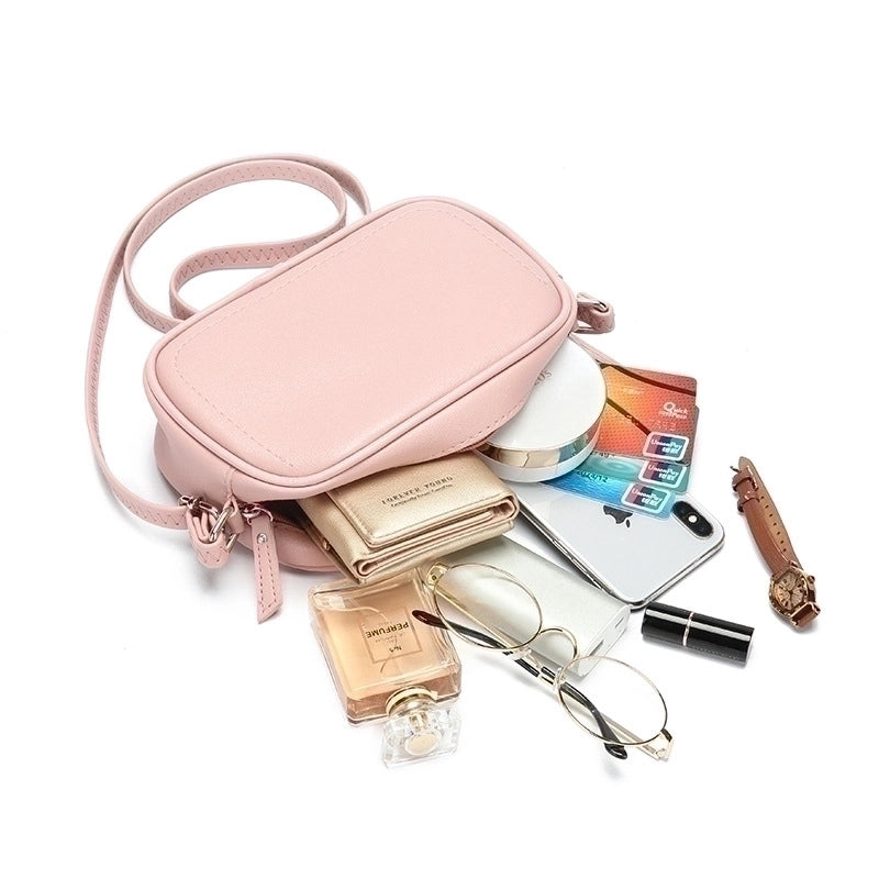 Women's Medium Pu Leather Solid Color Classic Style Oval Zipper Shoulder Bag