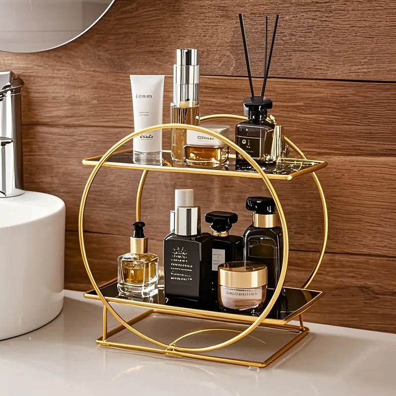 LIGHT LUXURY BATHROOM SHELF RACK COSMETICS ORGANIZER FOR DRESSING TABLE - CIRCLE SHAPE