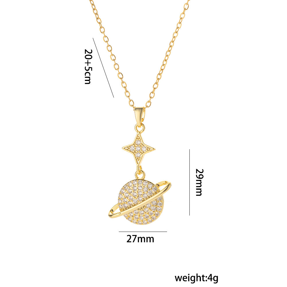 Full Diamond Happy Planet Real Gold Necklace Female Lucky Ins Clavicle Chain