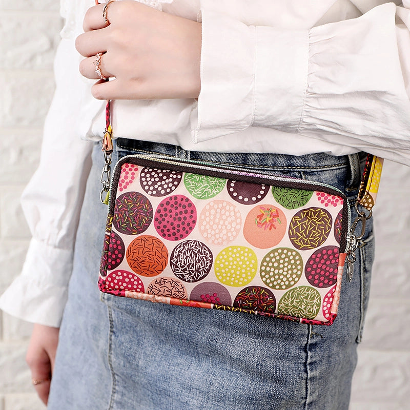 Cartoon Three-layer Zipper Fabric Printing Women's New Coin Purse Bag Mobile Phone Bag Handbag