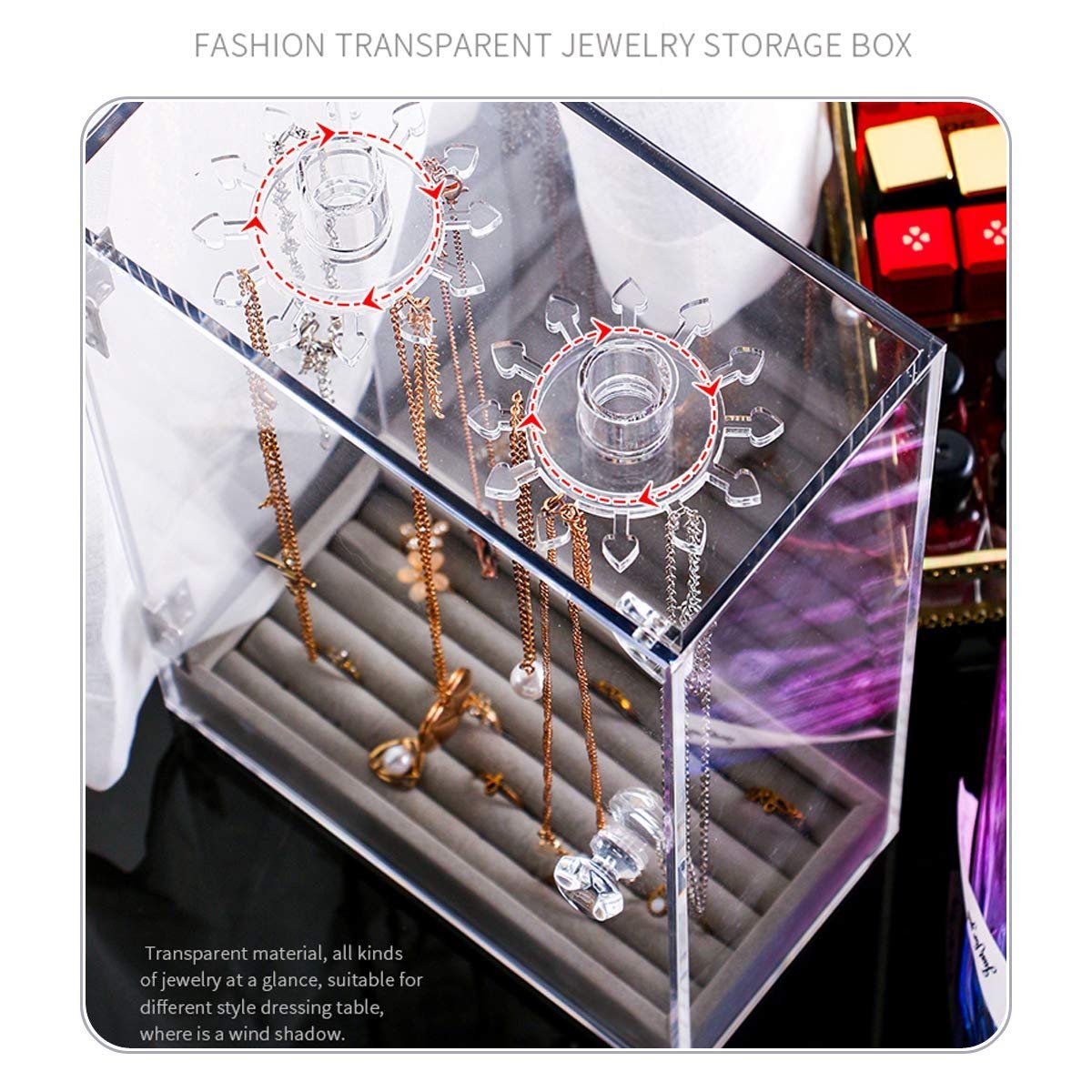 Acrylic 24 Hooks Rotating Necklace Display Stand