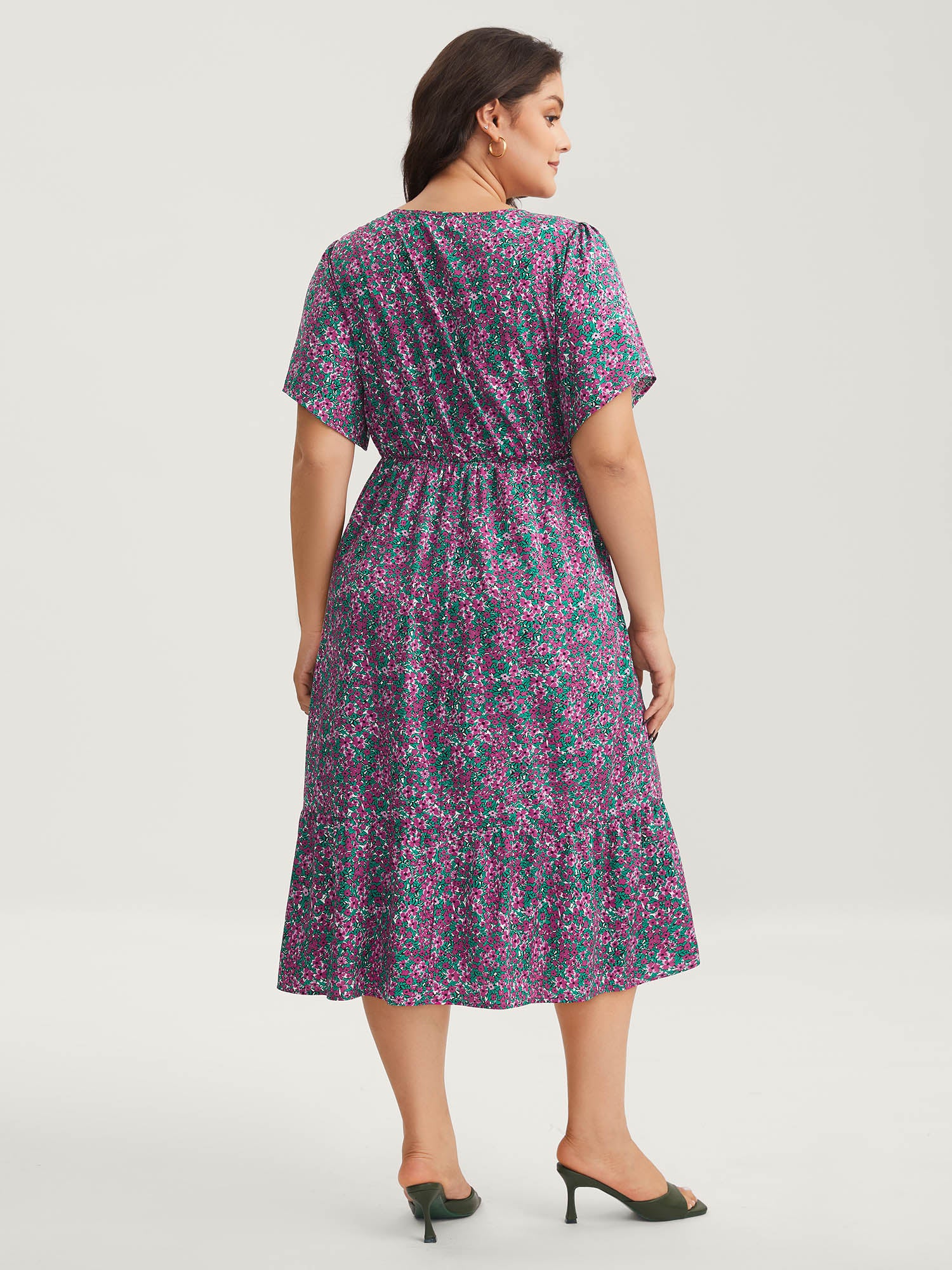 Floral Print V-Neck Tiered Midi Dress