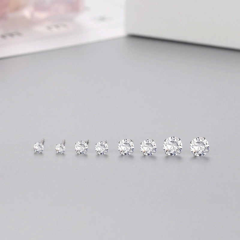 Minimalist Geometric Sterling Silver Zircon Ear Studs 1 Pair
