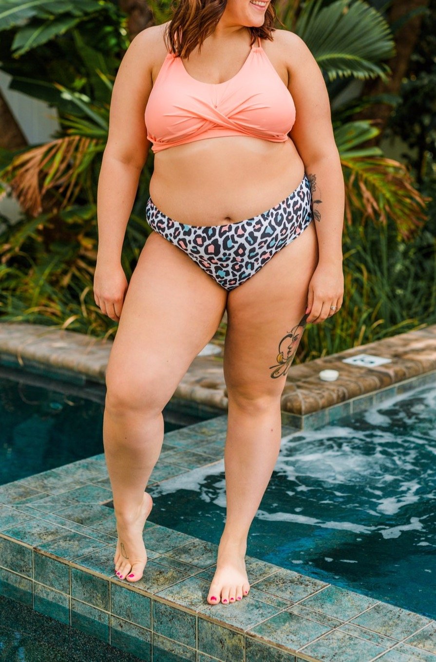 Bask In The Sun Mid-Rise Swim Bottoms- Multi-Color Leopard