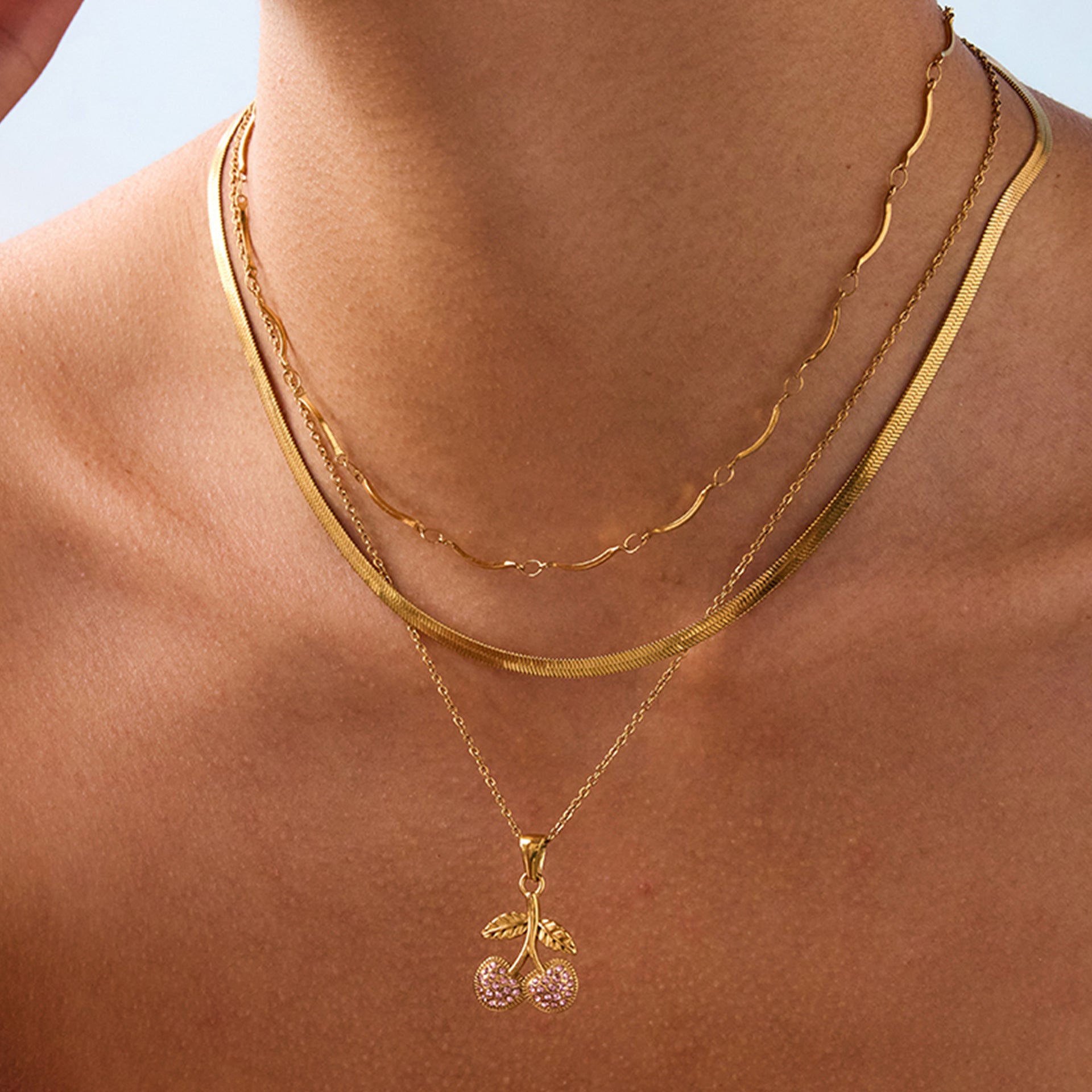 Stainless Steel Cherry Zircon Necklace Jewelry Women'S Titanium Steel Necklace