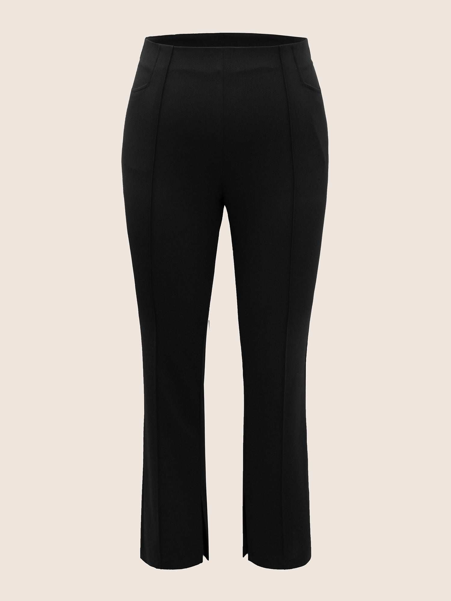 Plain Pleated Elastic Waist High Rise Pants