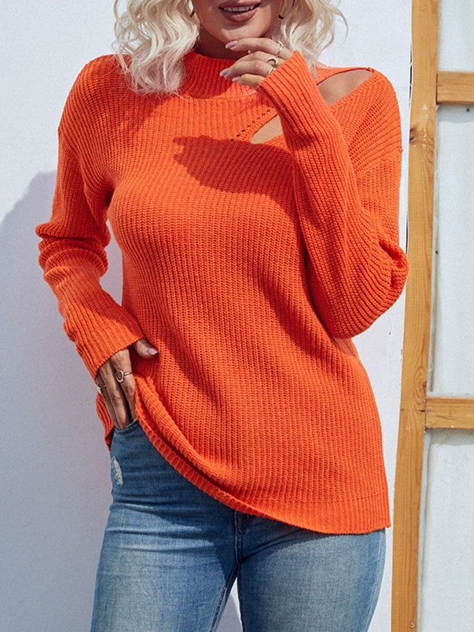 Solid Color Half Turtleneck Knit Top