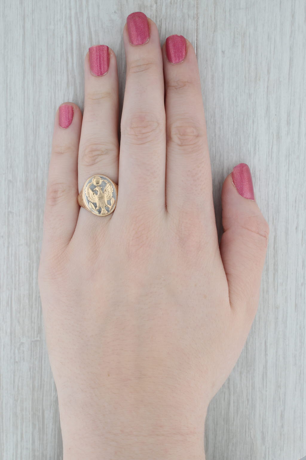 Vintage US Army Military Insignia Ring 14k Yellow White Gold Size 8.5 Signet