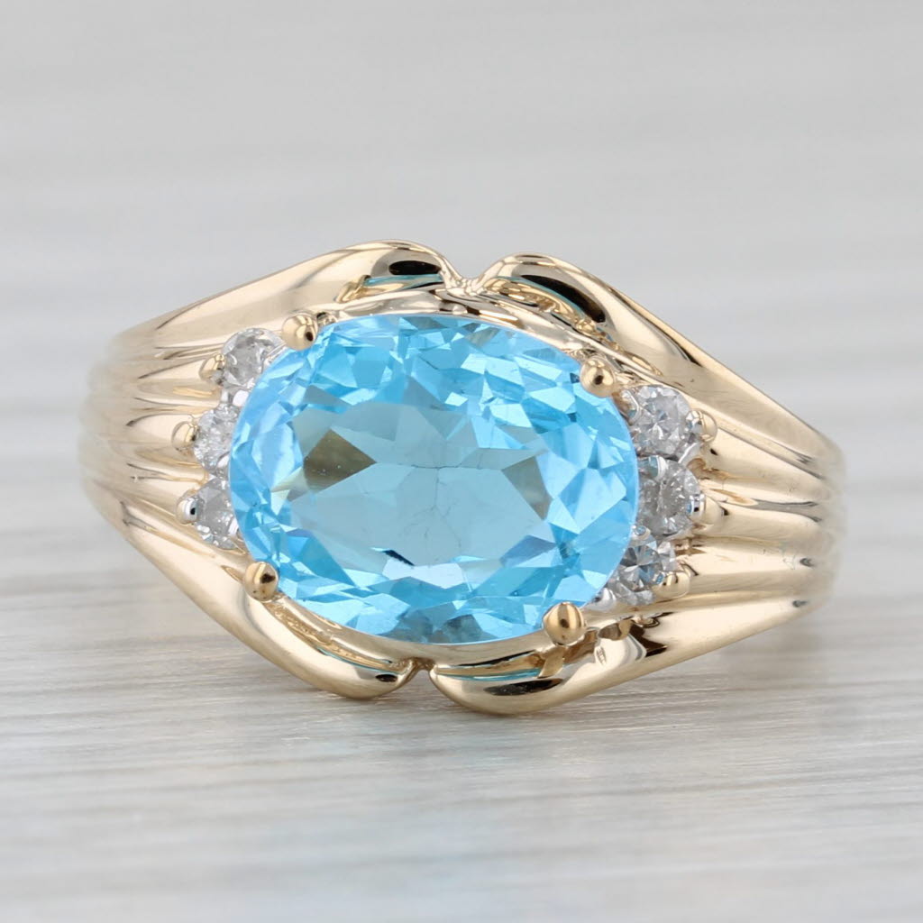 3.39ctw Oval Blue Topaz Diamond Ring 10k Yellow Gold Size 7