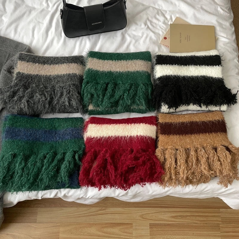 Women's Casual Minimalist Stripe Imitation Cashmere Tassel Scarf