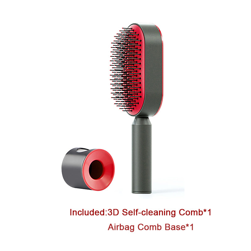 Self-cleaning hairbrush for women. One-button cleaning airbag to prevent hair loss