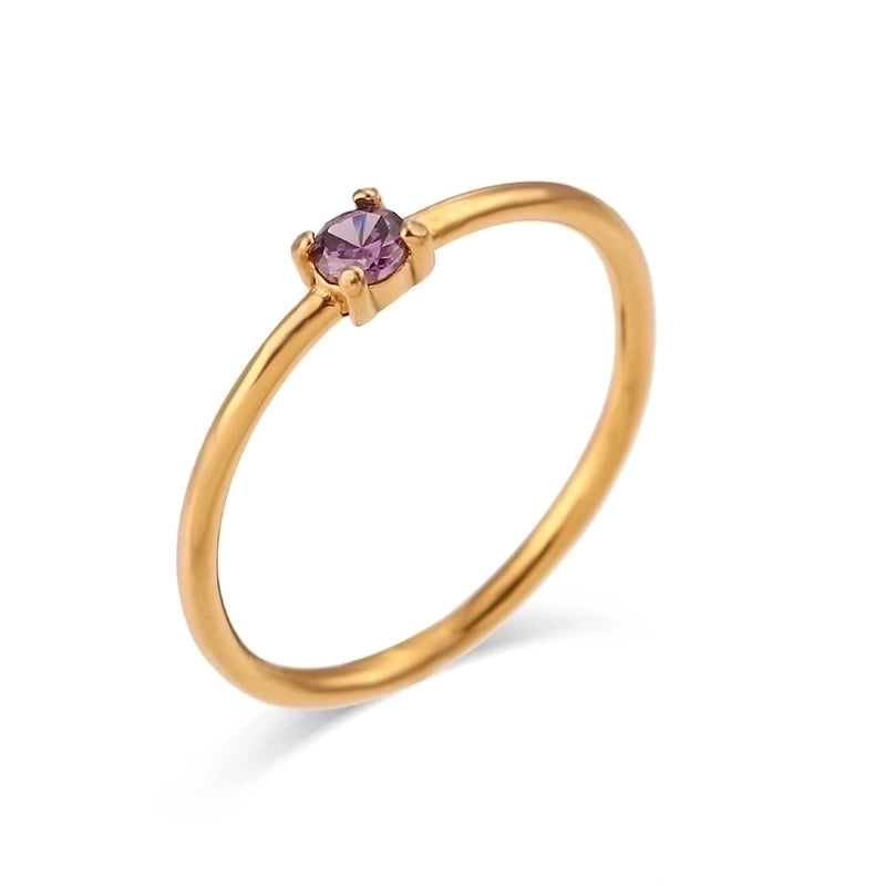 Fashion Round 304 Stainless Steel Artificial Gemstones Birthstone 18K Gold Plated Plating Inlay Rings