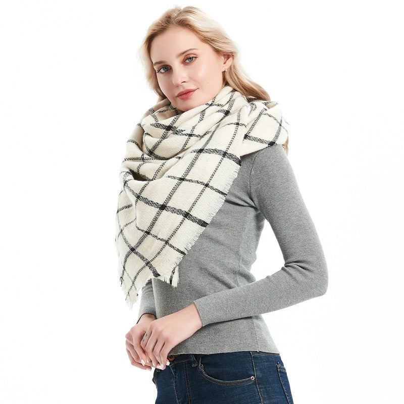 Autumn And Winter New Scarf Cashmere Acrylic Black Beige Plaid Square Scarf Women's Shawl