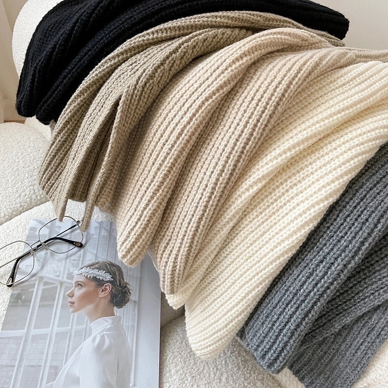 Autumn And Winter  Solid Color Warm Pullover Scarf High Collar Split Scarf Knitted Wool Simple Shawl