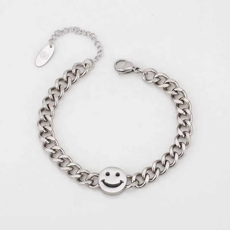 Punk Trend Simple Bangles Men And Women Stainless Steel 20 cm Smiley Face Bracelets