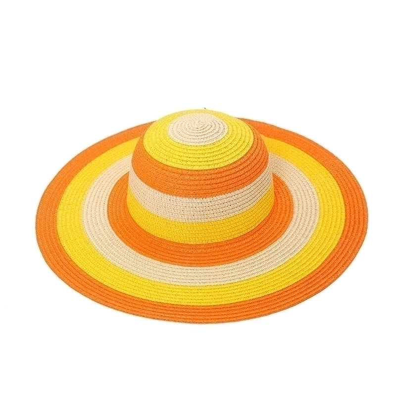 Women's Vacation Beach Color Block Big Eaves Straw Hat