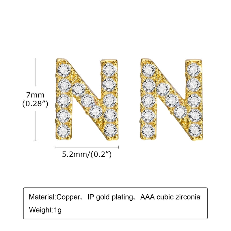 1 Pair Minimalist Letter Inlay Copper Zircon Ear Studs