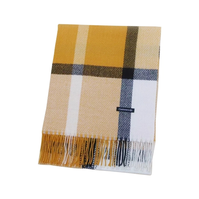 Autumn And Winter Warm Tassel Plaid Scarf Academic Style Color Imitation Cashmere Shawl Mid-length Scarf Tide