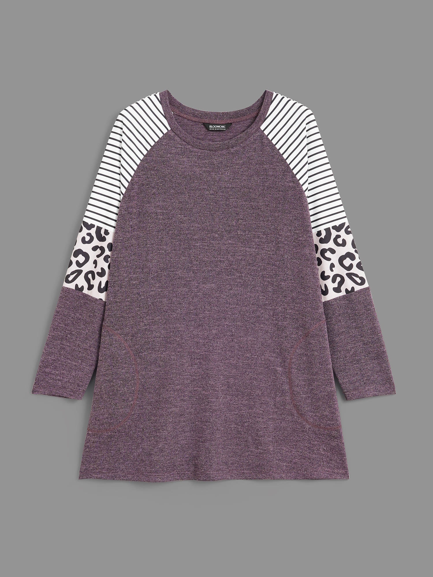 Striped Patchwork Leopard Pocket T-shirt