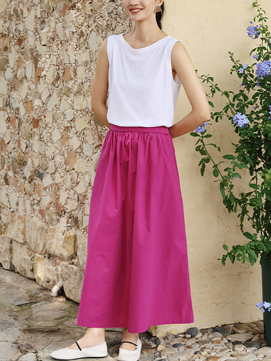 Women Summer Casual Pure Color 100%Cotton Skirt