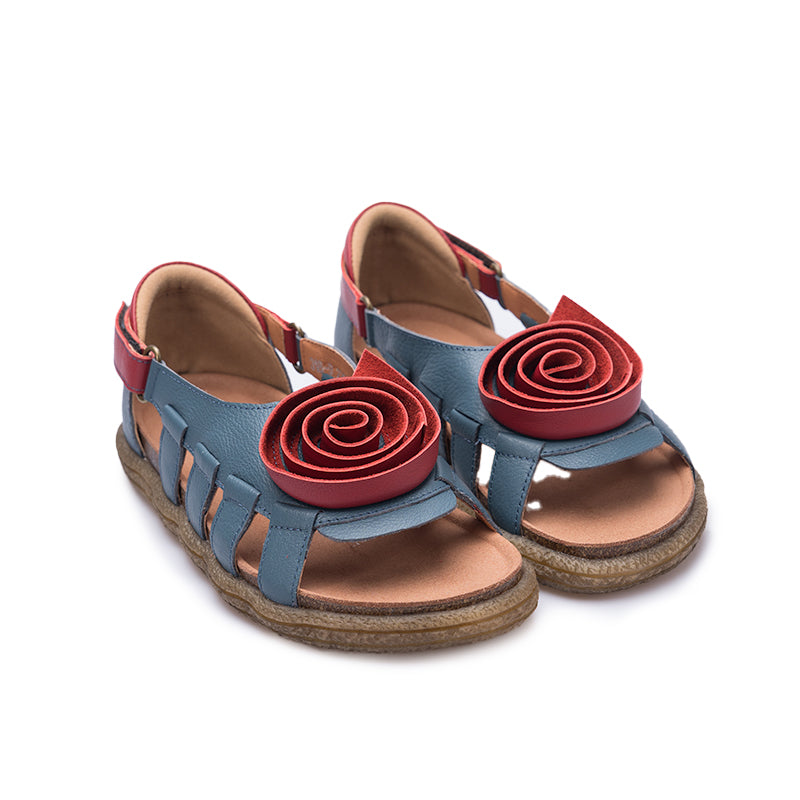 Women's Leather Hollow Sandals Flat with Handmade Flower