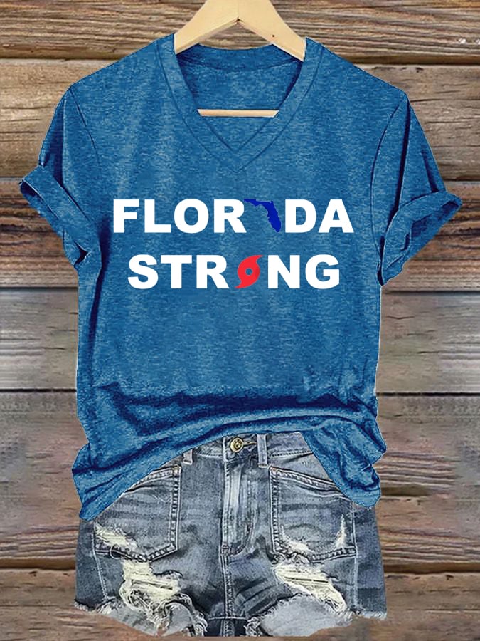 Women's Florida Strong Print V-Neck Short Sleeve T-Shirt