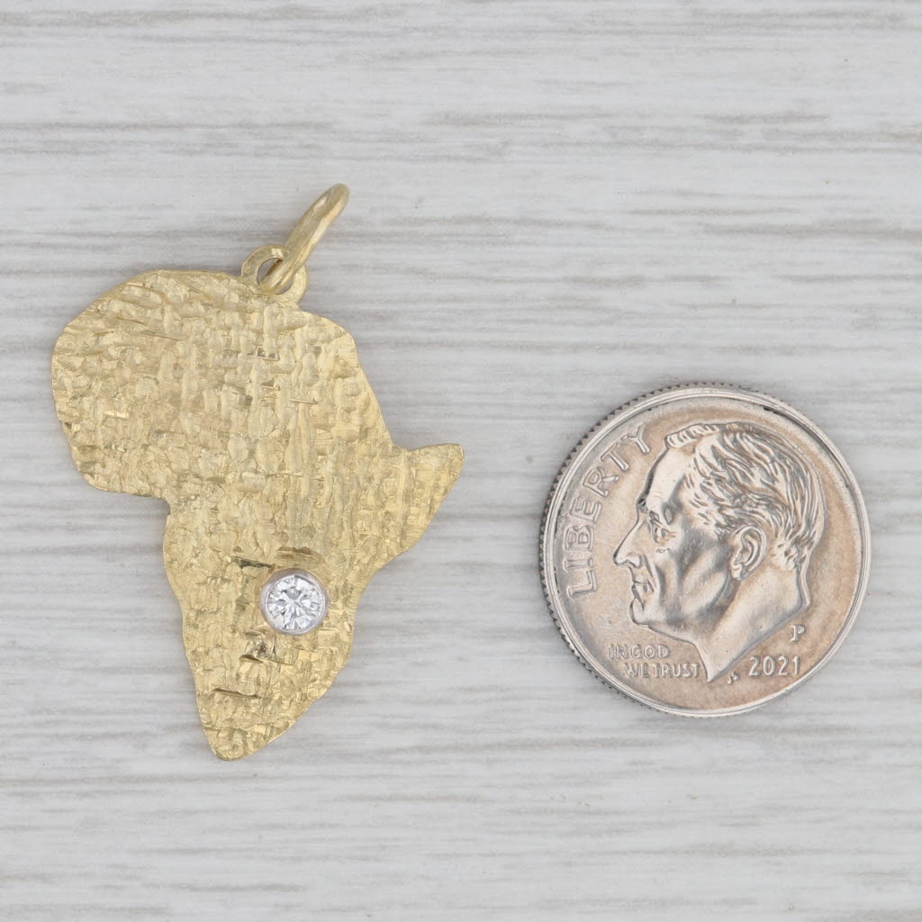 Custom Made 0.10ct Diamond Africa Pendant Hammered 18k Yellow Gold