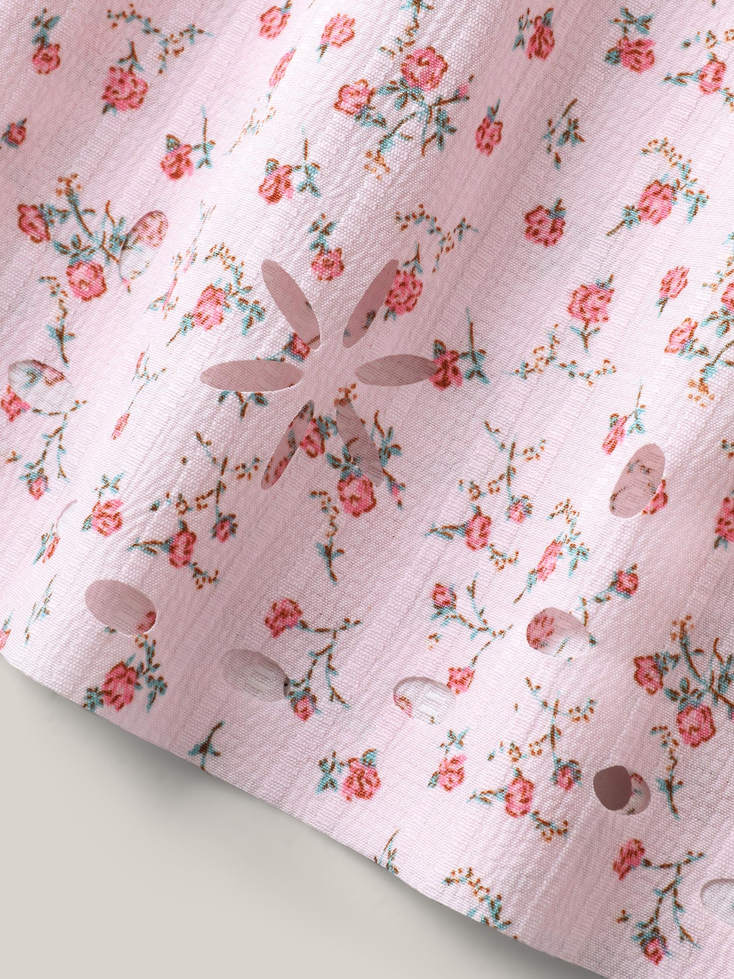 Shirred Laser Cut Hem Floral Blouse