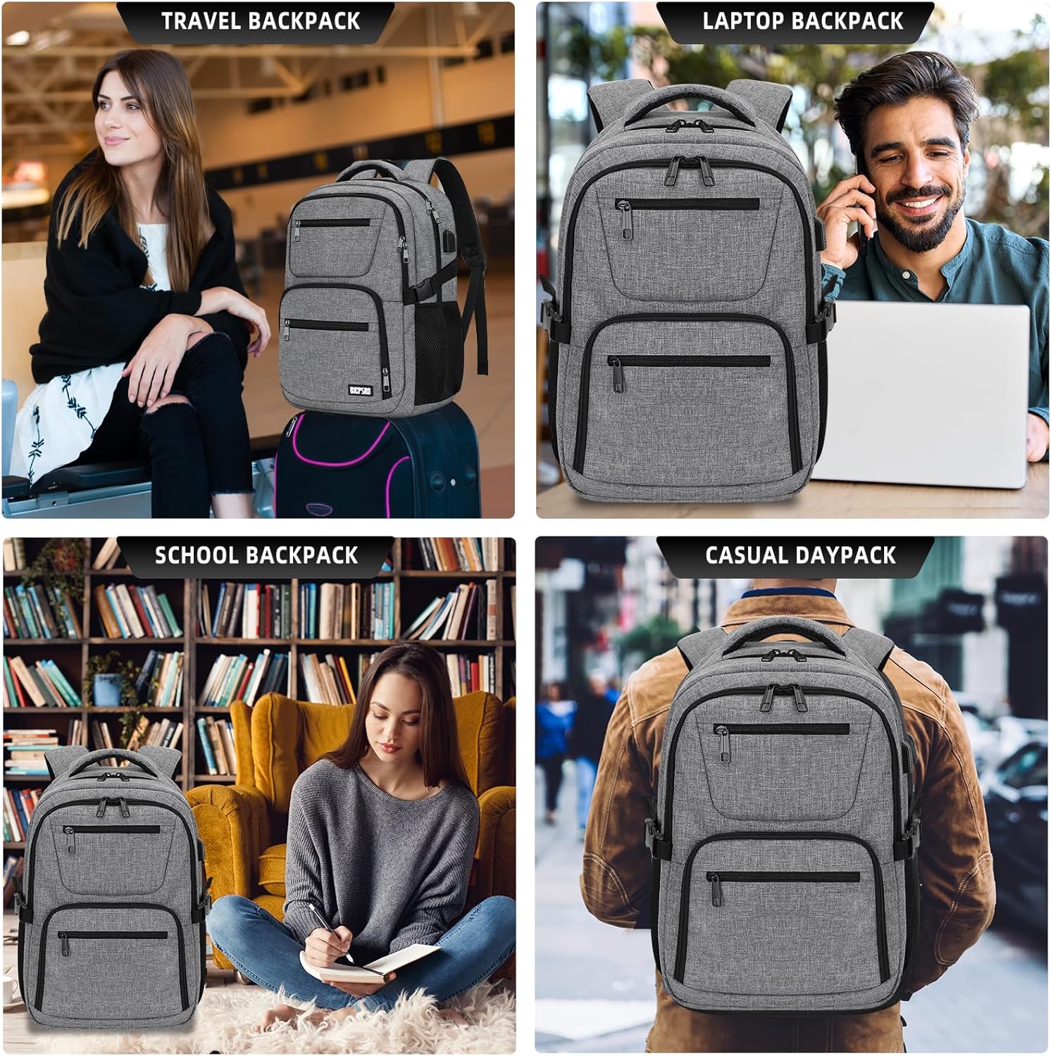 Black backpack for school, School Backpack for boys teens, Backpacks for men, College high middle school bookbag Fits15.6 Inch Laptop with USB Charging Port, Boys backpack, Book bag