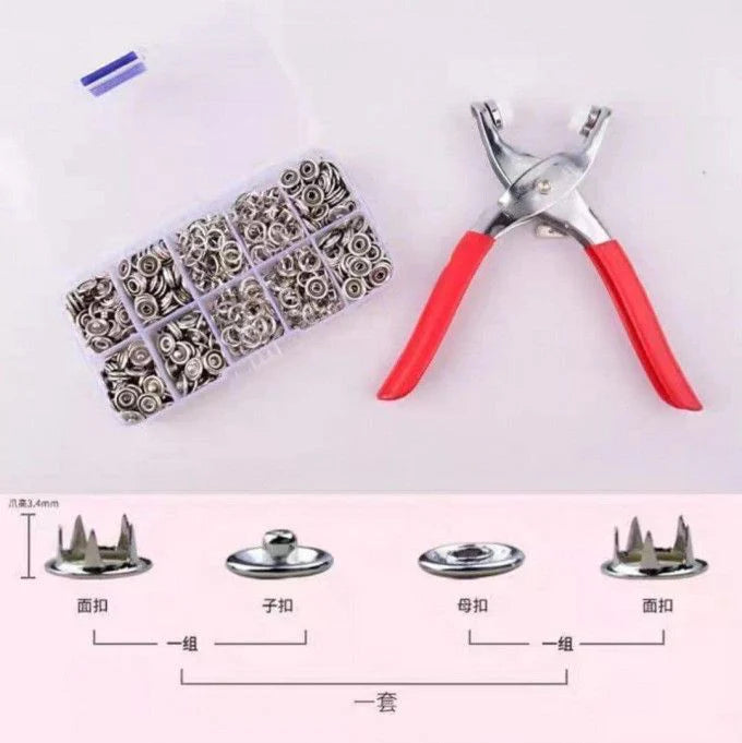 METAL SNAP BUTTONS WITH FASTENER PLIERS TOOL KIT