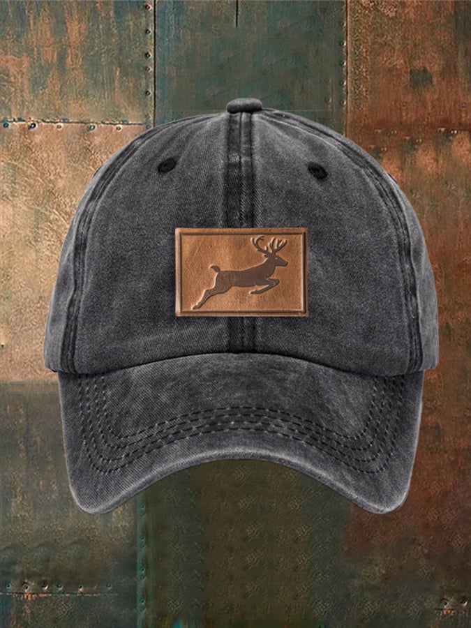 Unisex Distressed Washed Cotton Elk Print Hat