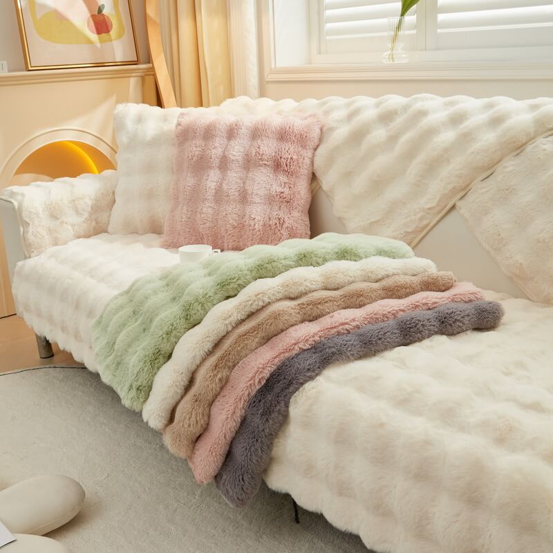 Cozy Plush Solid Colour Non-slip Couch Cover