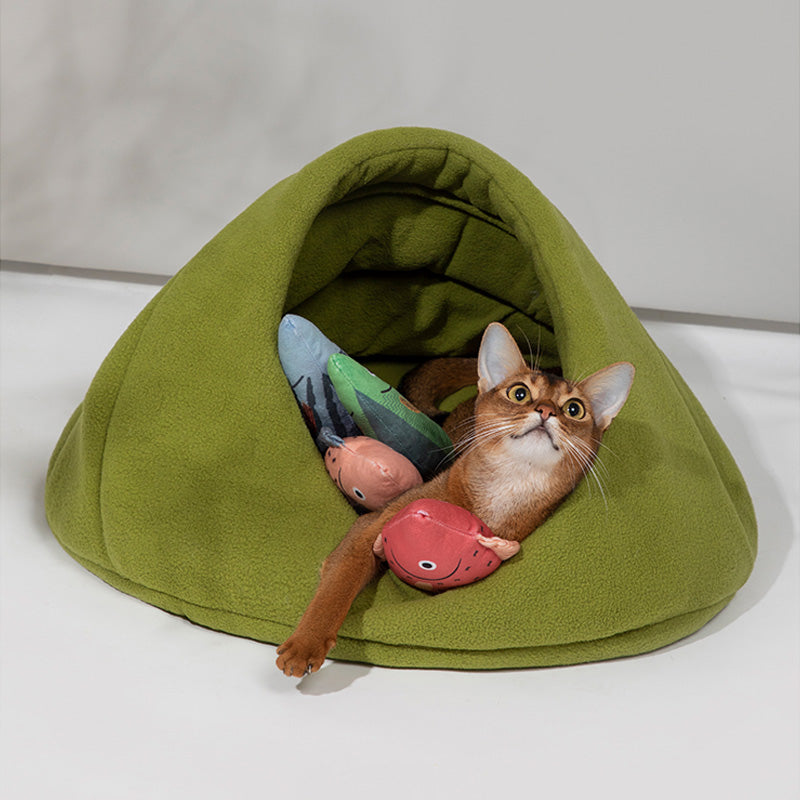 Fleece Semi-enclosed Cat Cave House Bed