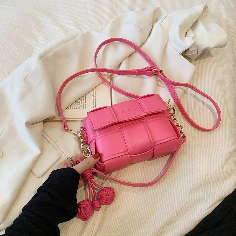 Women's Medium Pu Leather Lattice Solid Color Streetwear Magnetic Buckle Crossbody Bag