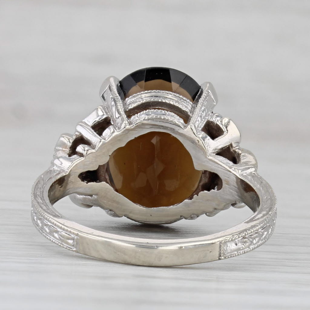 6.11ctw Smoky Quartz Diamond Ring 10k White Gold Size 6.5