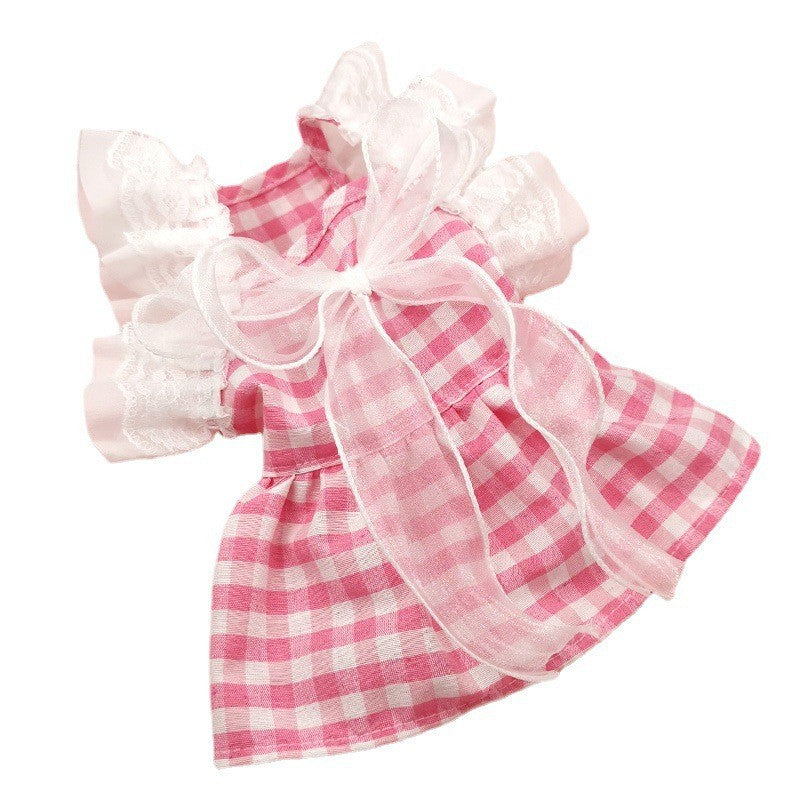 Plaid Lace Bow Dog Cat Dress