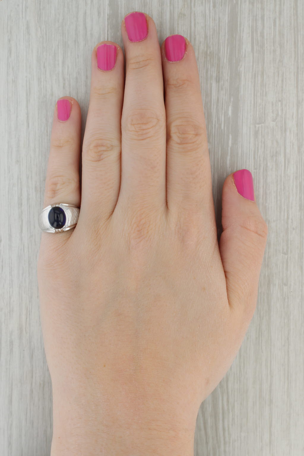 Lab Created Sapphire Cabochon Ring 14k White Gold Size 7