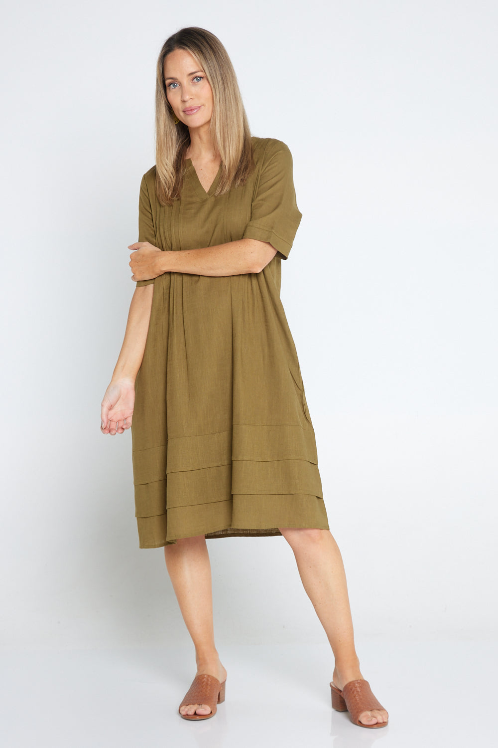 Chester Linen Dress - Olive