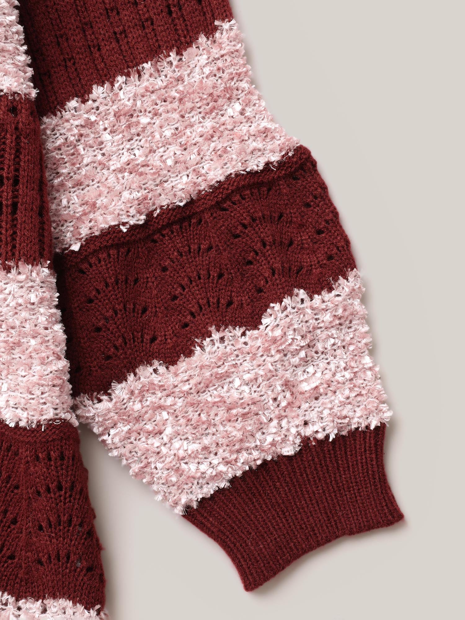 Striped Color-Block Textured Pullover