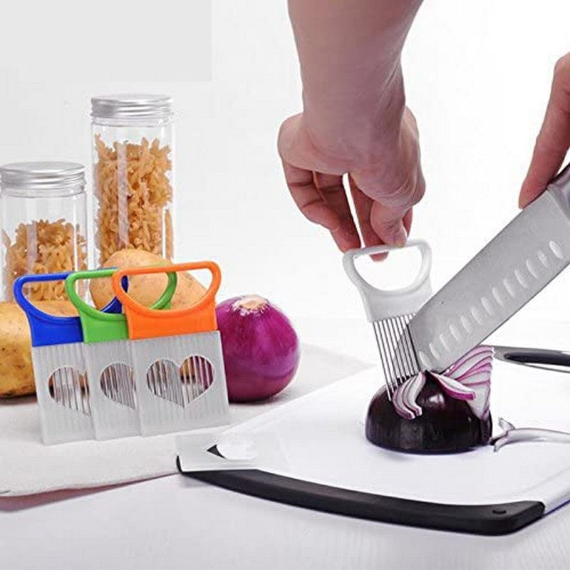 Slicers Tomato Onion Vegetables Slicer Cutting Aid Holder Guide Slicing Cutter Safe Fork