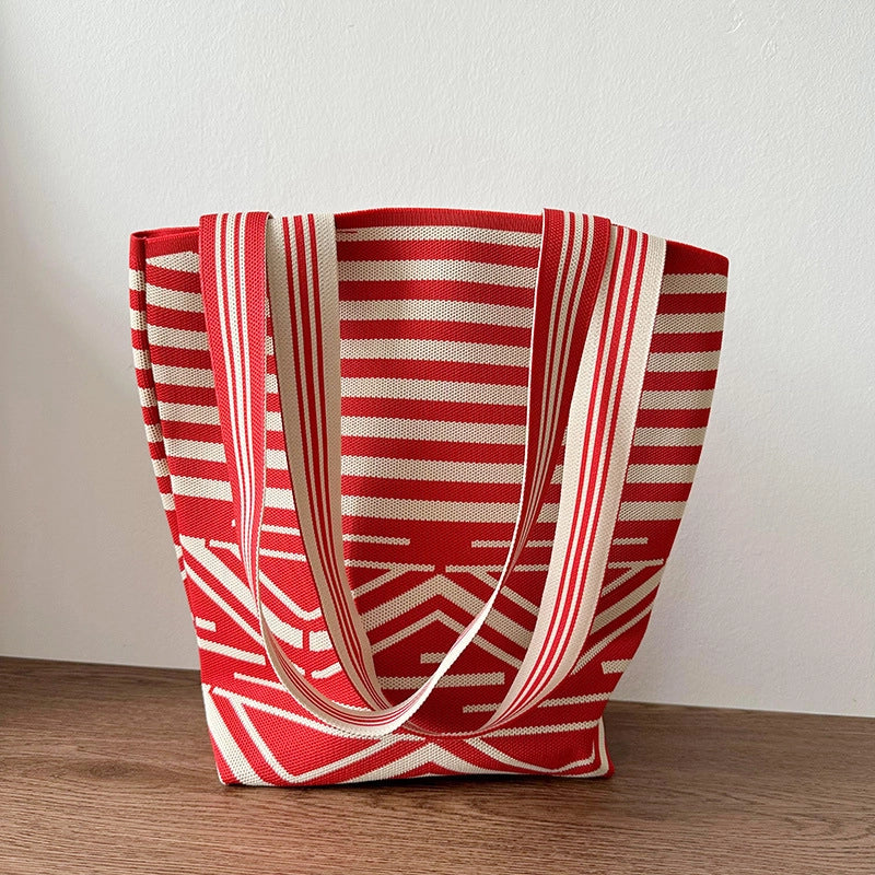Women's Large Polyester Printing Classic Style Square Open Straw Bag