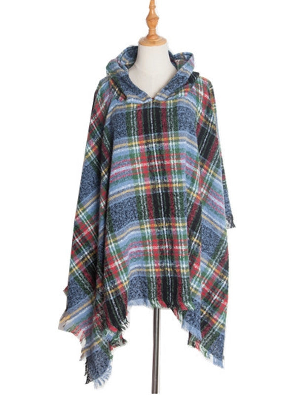 Direct New Cape Europe And The United States Spring And Autumn And Winter New Barbed Wool Pullover Plaid Hat Cape Shawl