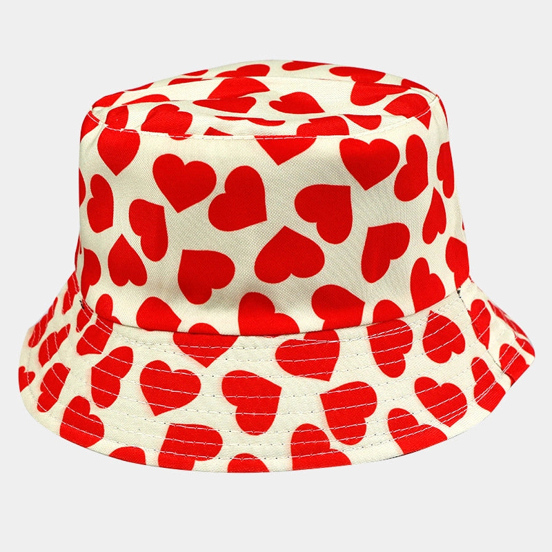 Women's Streetwear Heart Shape Embroidery Printing Flat Eaves Bucket Hat