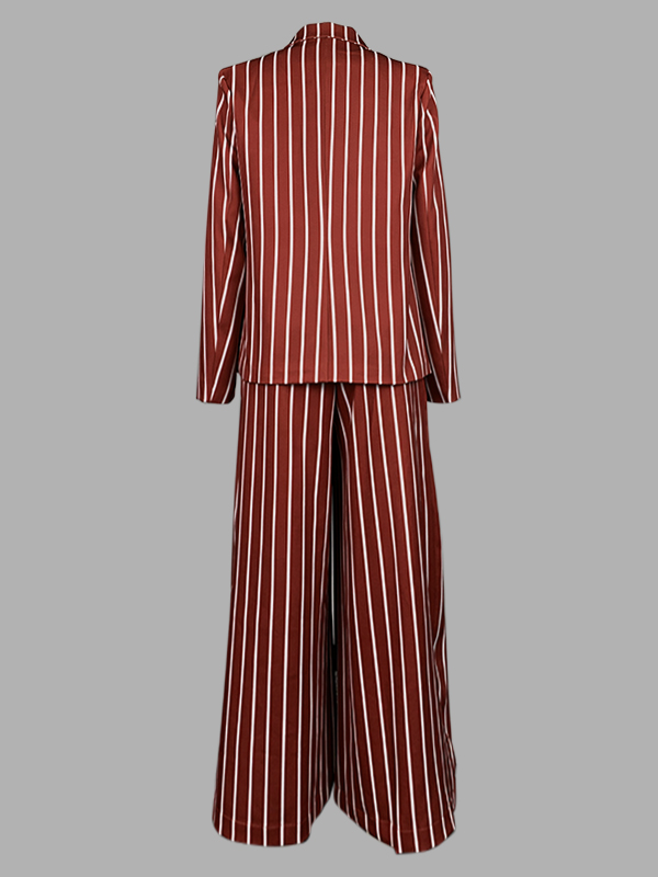 Long Sleeves Loose Striped Notched Collar Blazer Outerwear