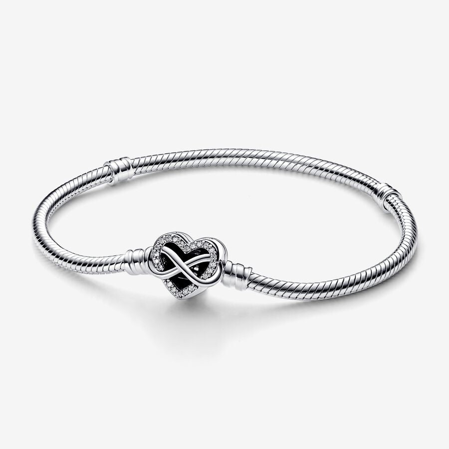 Sparkling Infinity Heart Clasp Snake Chain Pandora Bracelet