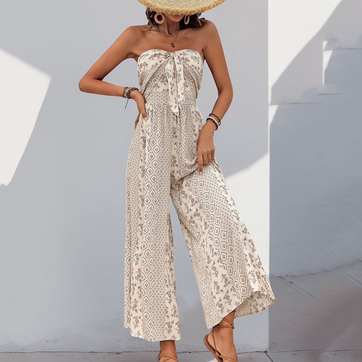 Fashion Bandeau Printed Casual Jumpsuit